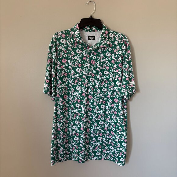 WAGGLE Mens Golf Polo Shirt Top Green Floral Fun Short Sleeve Size Xlarge - Picture 2 of 3
